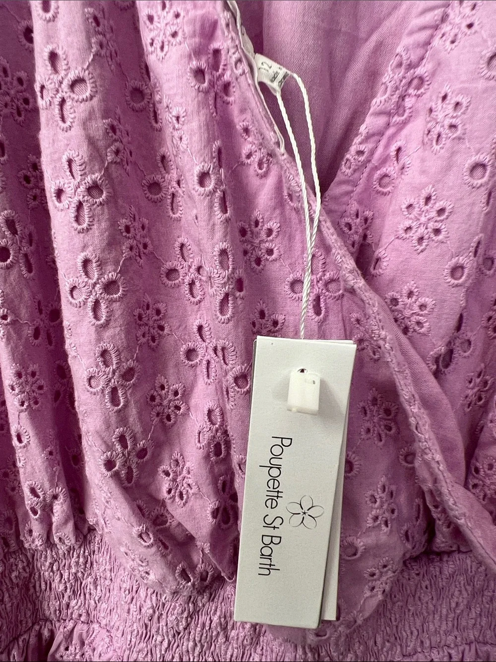 Poupette St. Barth Chantal Lilac Eyelet Mini Dress Size 12
